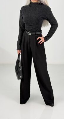 Siyah Yüksek Bel Kaşe Palazzo Pantolon