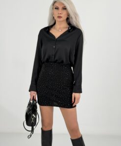 Alternative view of Siyah Taşlı Likralı Mini Etek