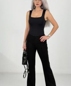 Alternative view of Siyah Likralı İspanyol Paça Tayt Pantolon