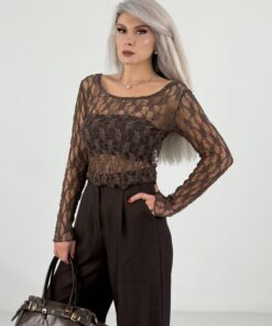 Alternative view of Kahve Dantel Transparan Bluz