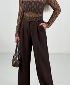 Kahve Yüksek Bel Kaşe Palazzo Pantolon