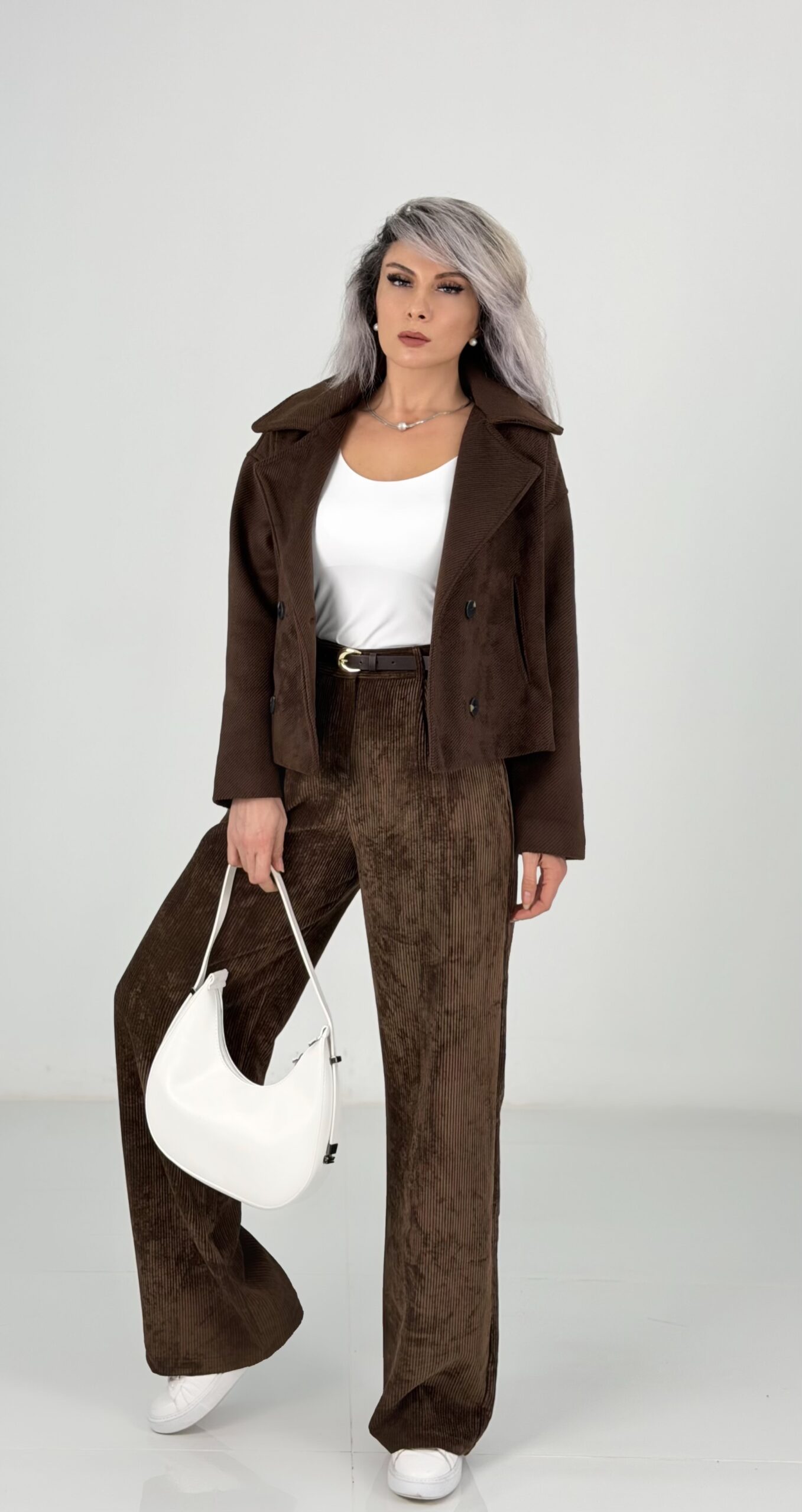 Kahve Kadife Fitilli Palazzo Pantolon - Görsel 2