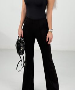 Siyah Likralı İspanyol Paça Tayt Pantolon
