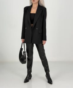 Alternative view of Siyah Deri Kalem Pantolon