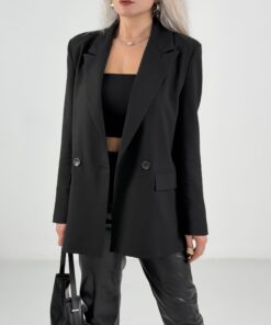 Alternative view of Siyah Oversize Kalıp Tek Düğme Ceket