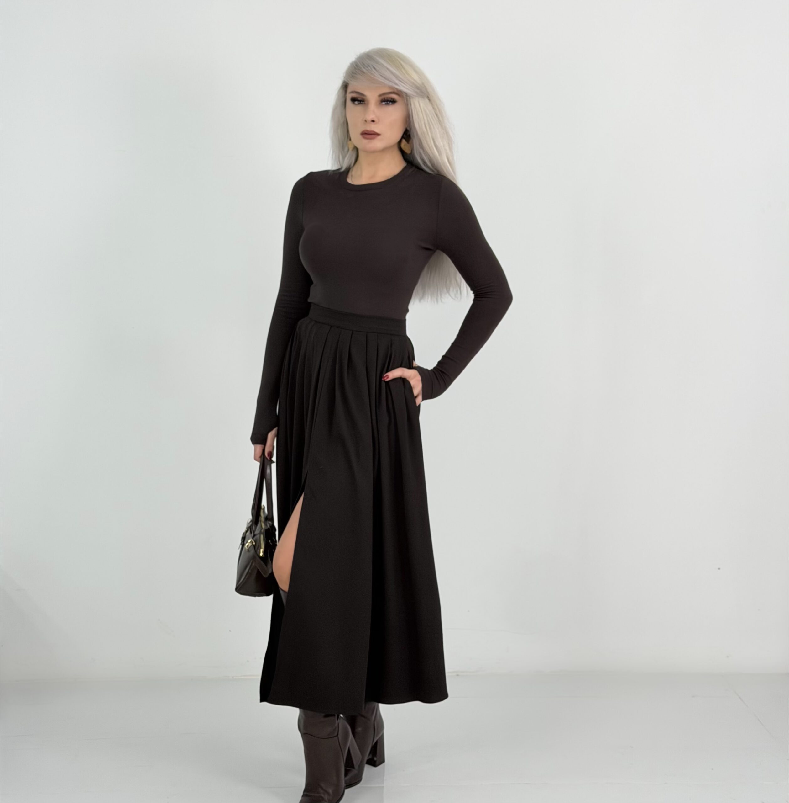 Kahve Parmak Geçmeli Oysh Kumaş Body - Görsel 5