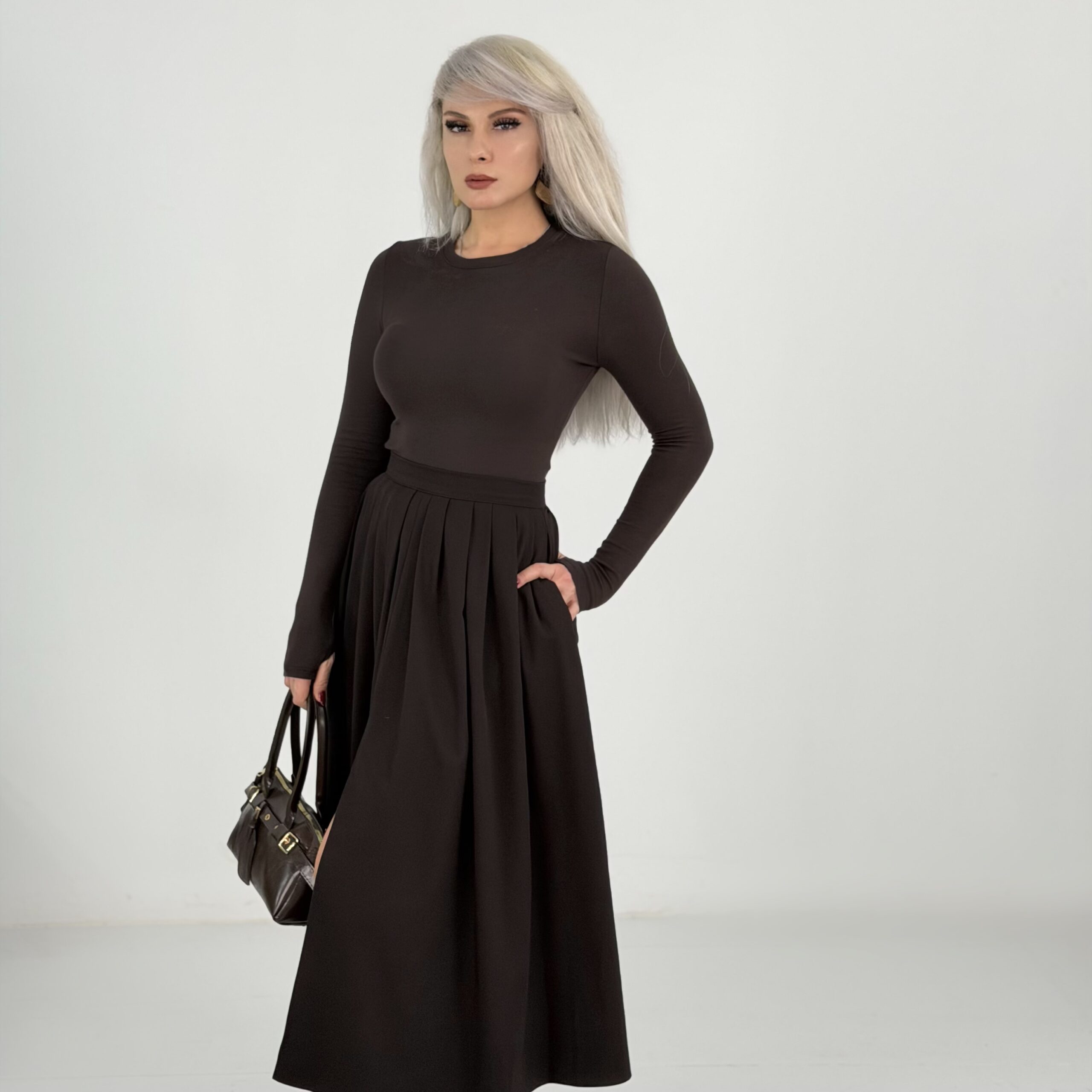 Kahve Parmak Geçmeli Oysh Kumaş Body - Görsel 4