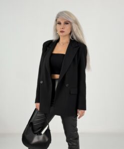 Siyah Oversize Kalıp Tek Düğme Ceket