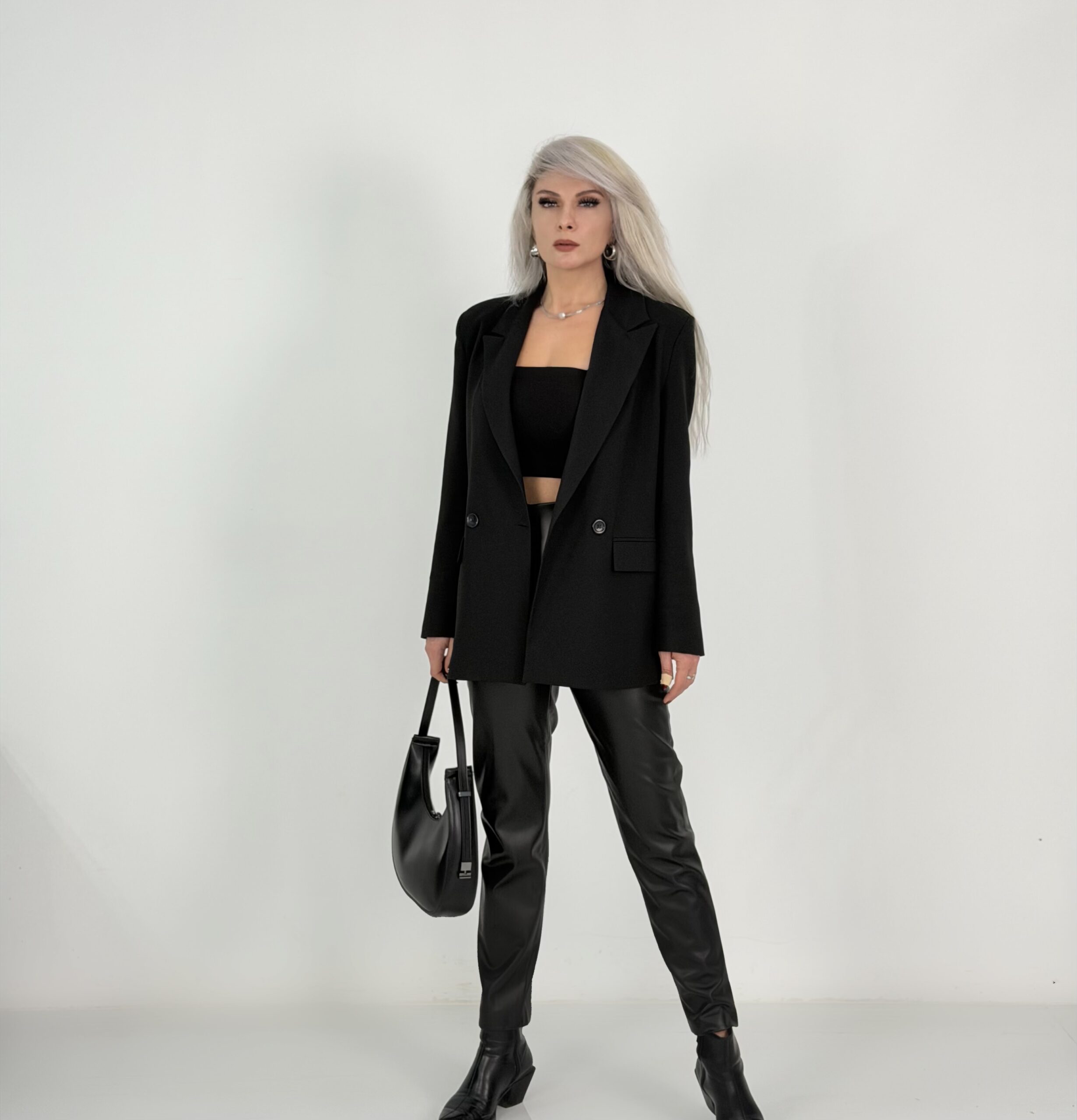 Siyah Deri Kalem Pantolon - Görsel 3