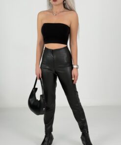 Siyah Deri Kalem Pantolon